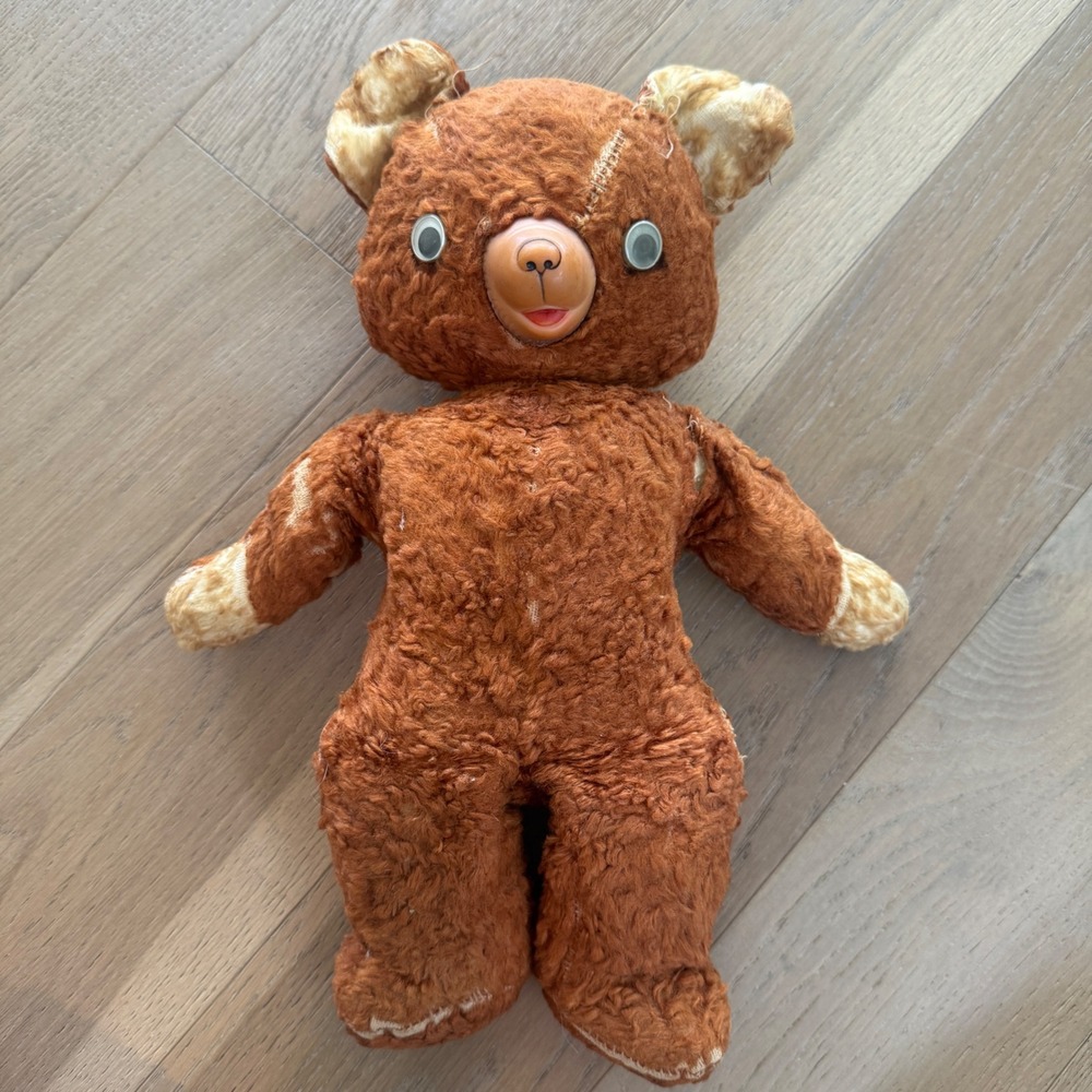 Gund Swedlin Cubbi Bear Plush Rubber Face Vintage 1950s 14 Inch Brown Creepy